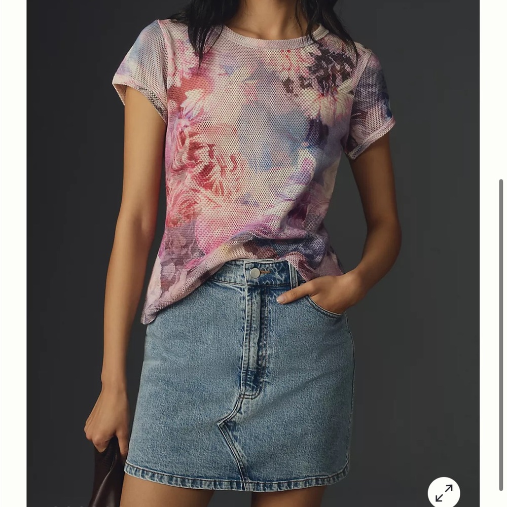 Anthropologie Pilcro Mesh Floral Ringer Tee
